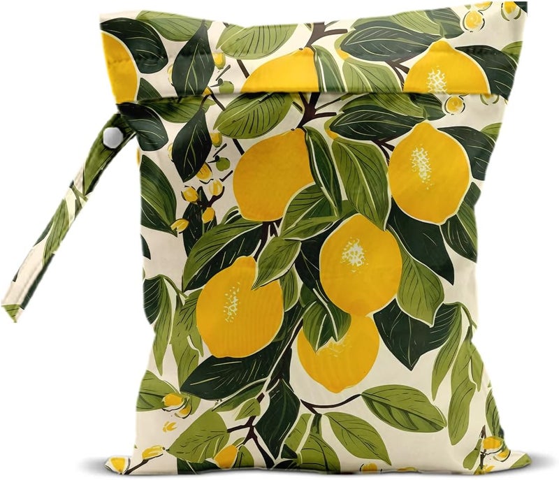 CQM Summer Lemon Wet Bag 12x10 Inch, Rustic Lemon Waterproof Travel Laundry Bags, Washable Reusable Wet Dry Bag for Swimsuit Beach Diapers Dirty Yoga Gym Clothes, Plant Gifts for Women Friend - Image 1